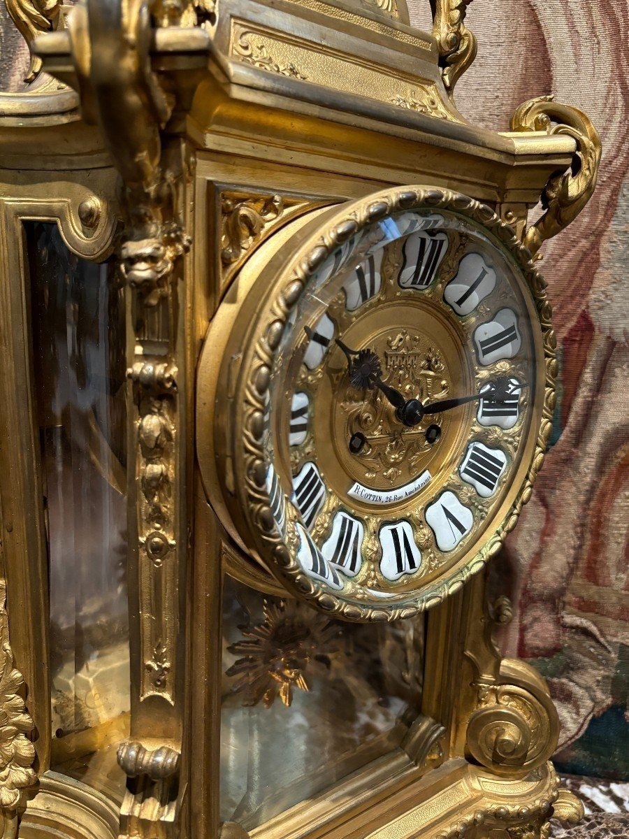 Large 19th Century Gilt Bronze And Cut Glass Clock (80 Cm).-photo-5