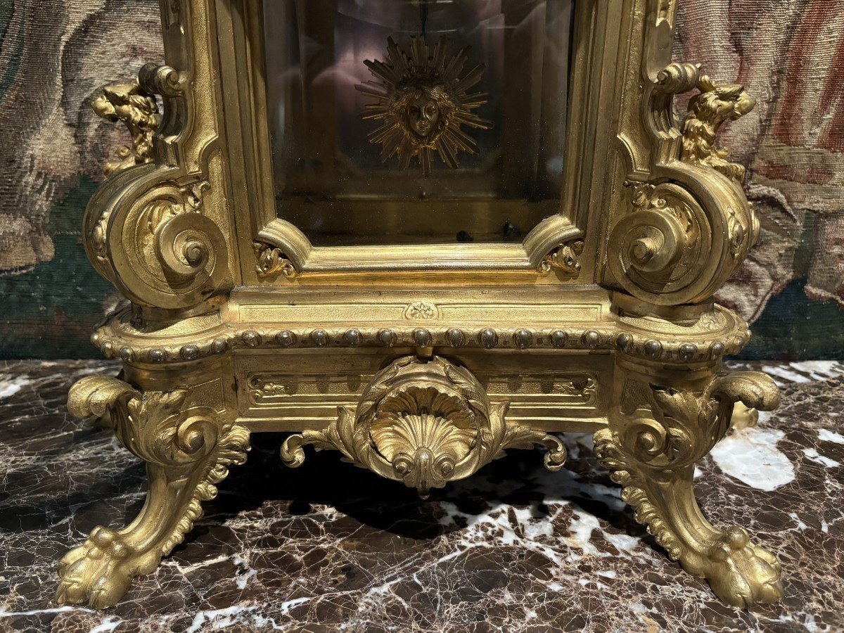 Large 19th Century Gilt Bronze And Cut Glass Clock (80 Cm).-photo-6