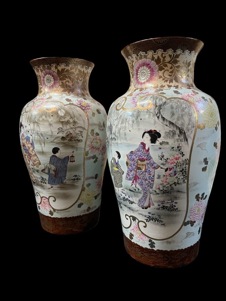 Paire De Grands Vases En Porcelaine Japon Début XXème ( 62 Cm ).-photo-2