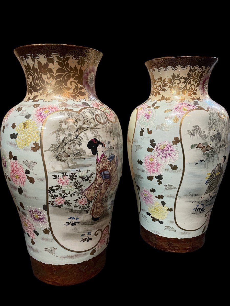 Paire De Grands Vases En Porcelaine Japon Début XXème ( 62 Cm ).-photo-3