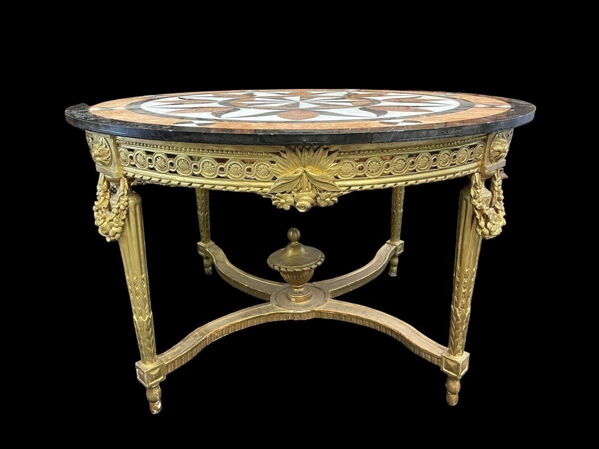 Large Louis XVI Style Gilded Wood Center Table, 19th Century.-photo-2