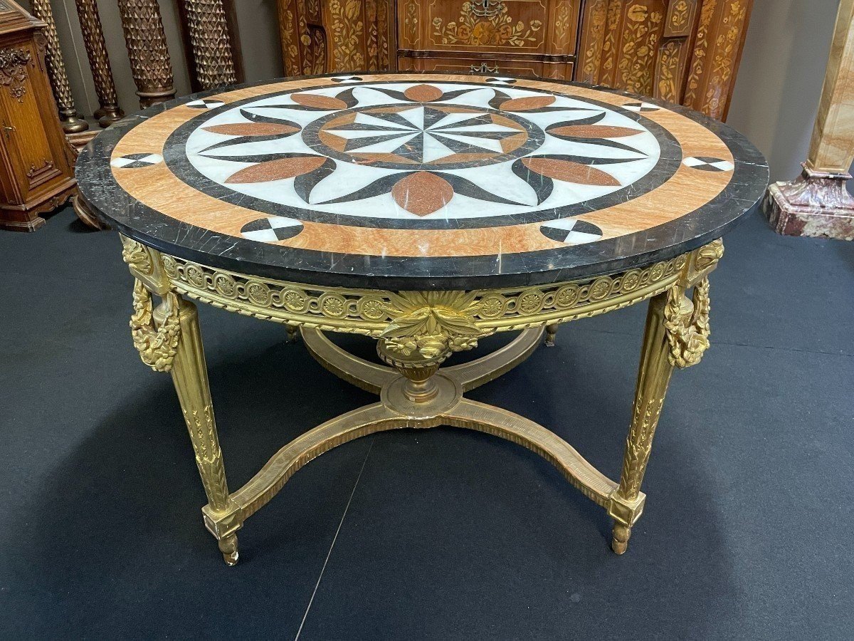 Large Louis XVI Style Gilded Wood Center Table, 19th Century.-photo-4