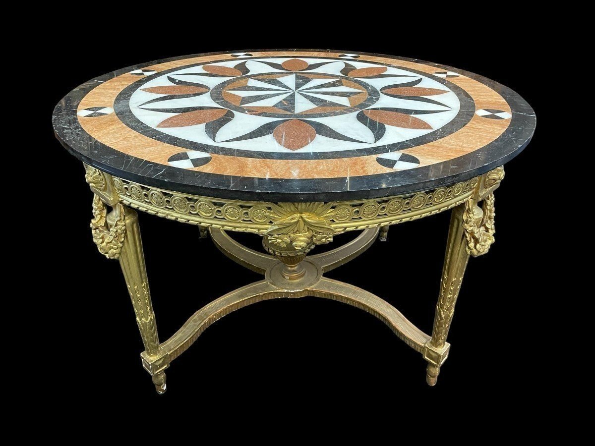 Large Louis XVI Style Gilded Wood Center Table, 19th Century.