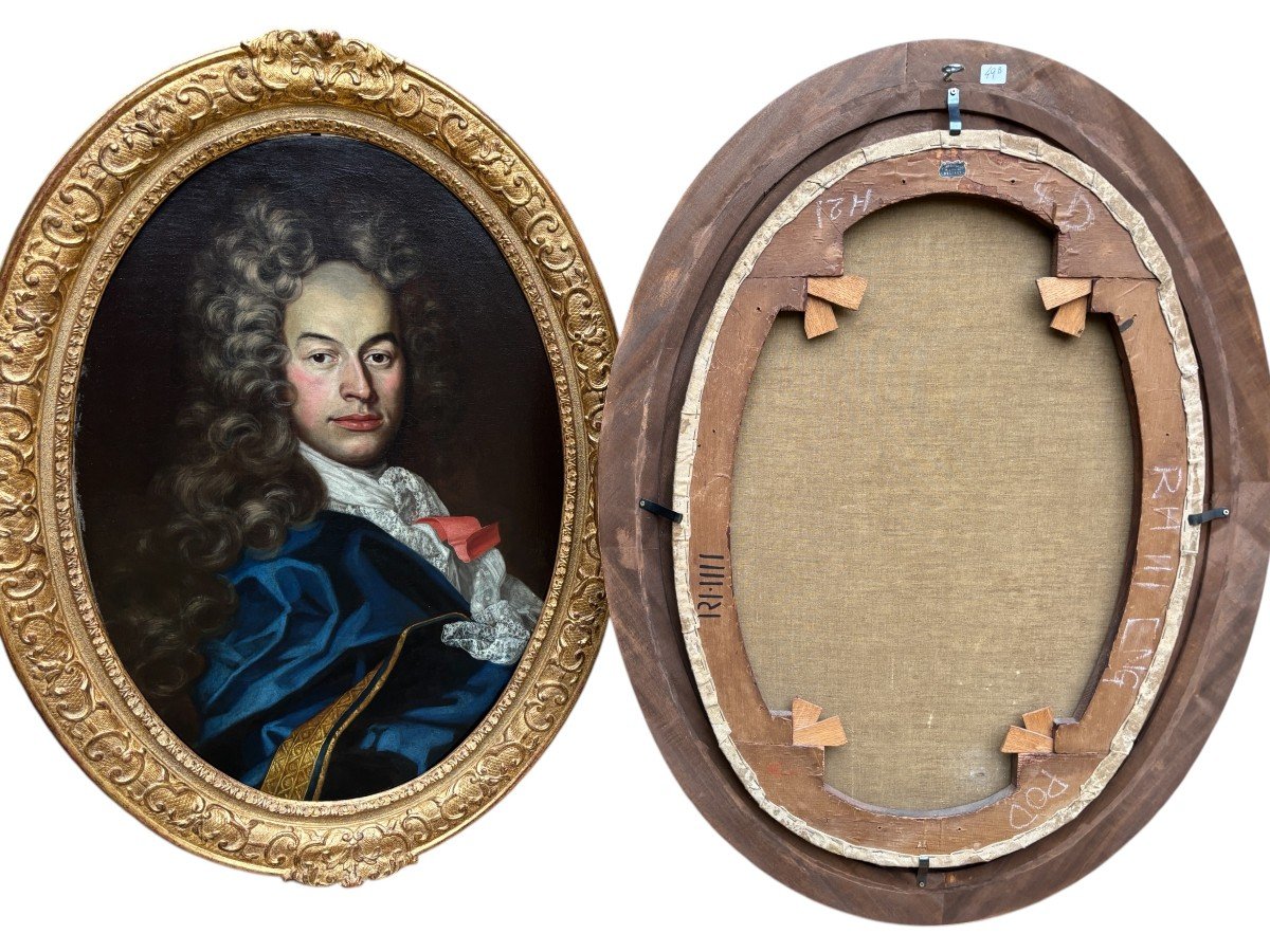 Pair Of Oval Portrait Paintings "nobles" 18th Century.-photo-7