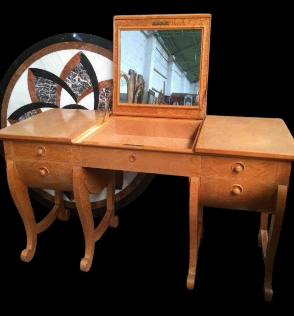 Special Art Deco Dressing Table In Speckled Maple.-photo-4