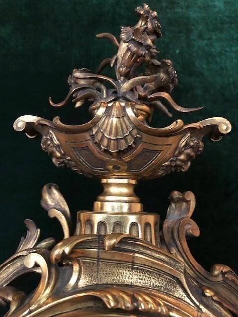 Large Louis XV Style Bronze Clock, Paris 19th Century.-photo-4