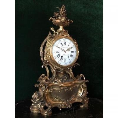 Large Louis XV Style Bronze Clock, Paris 19th Century.-photo-1