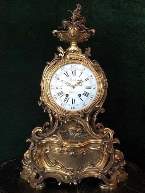 Large Louis XV Style Bronze Clock, Paris 19th Century.-photo-4