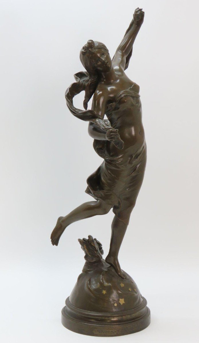 Elégante Sculpture En Bronze " Danse Dans l'Azur " Par Hipp.moreau 19ème.-photo-2