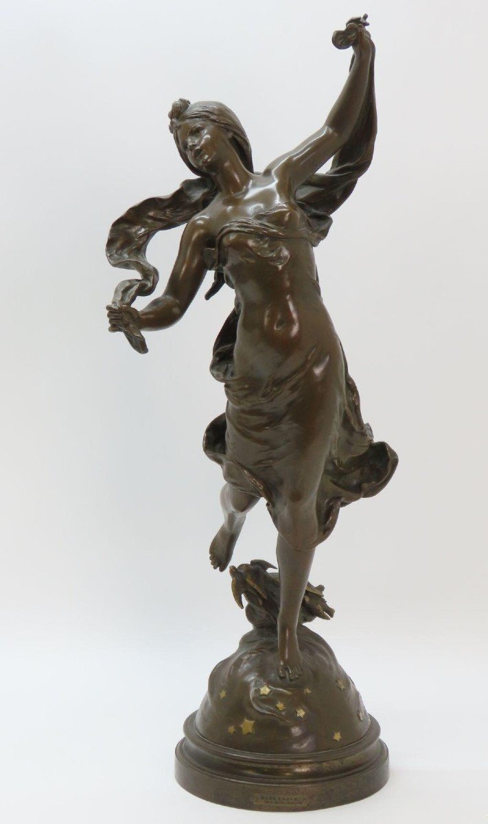 Elégante Sculpture En Bronze " Danse Dans l'Azur " Par Hipp.moreau 19ème.-photo-7