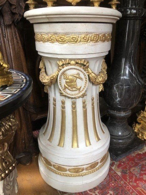 Grande Colonne En Bois Peint De Style Louis XVI 19ème.-photo-8