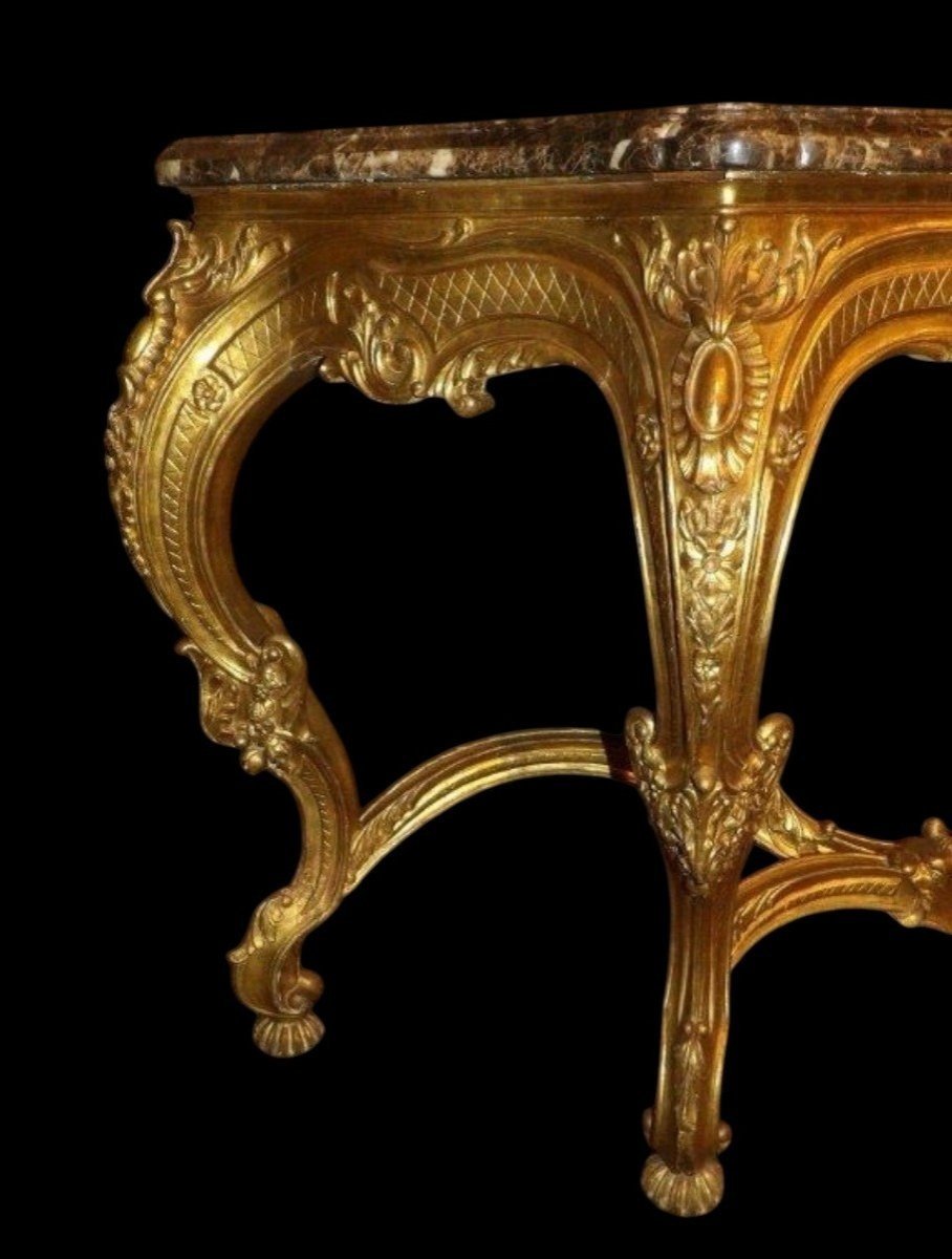 Grande Console à 4 Pieds De Style Louis XV En Bois Doré 19ème.-photo-5