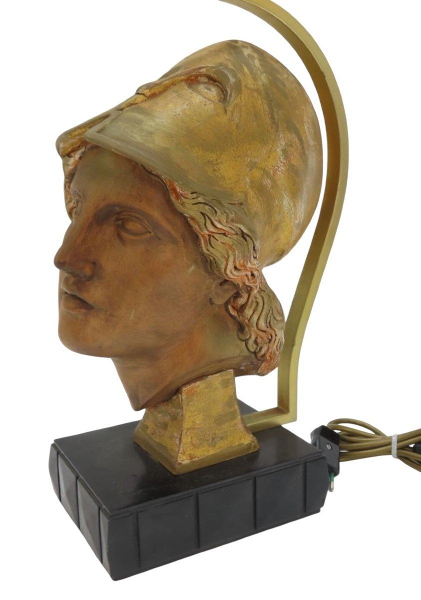 Pair Of Decorative Wooden “head Of Athena” Floor Lamps, 20th Century.-photo-4