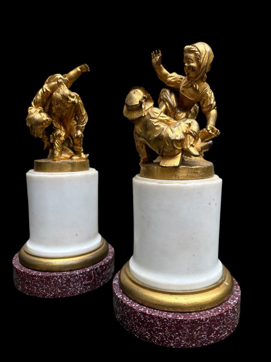 Paire De Sculptures En Bronze Doré « Enfants Jouant » 19ème.