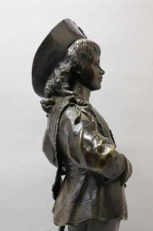 Sculpture "noble Avec Chapeau à Plume" En Bronze , 19ème ( 66 Cm )-photo-6