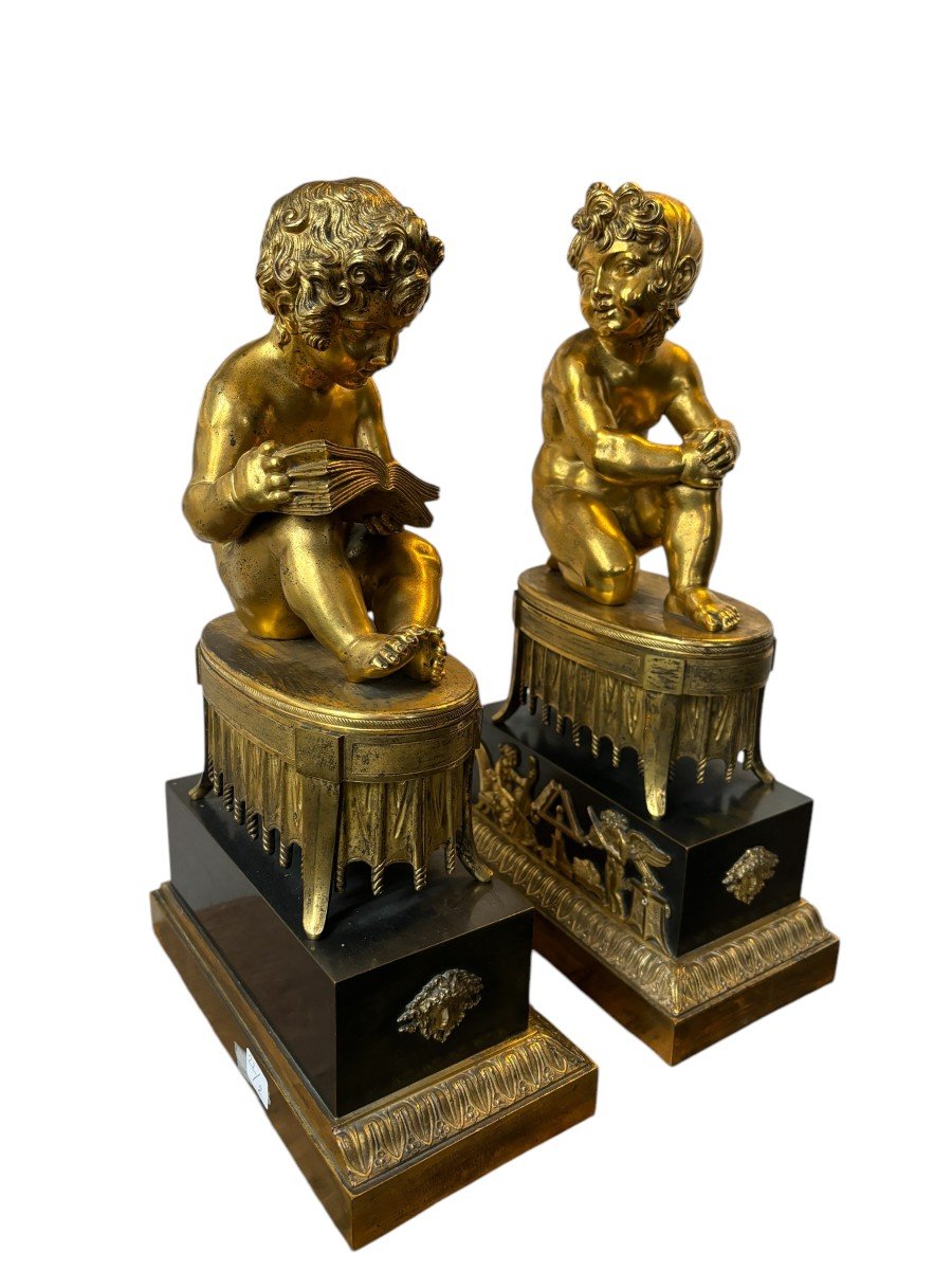 Pair Of Gilded And Patinated Bronze Sculptures, Early 19th Century.-photo-8