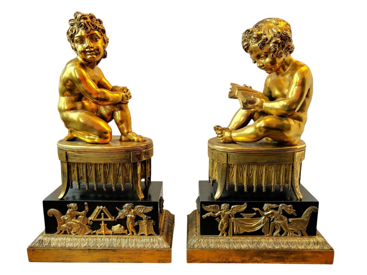 Pair Of Gilded And Patinated Bronze Sculptures, Early 19th Century.