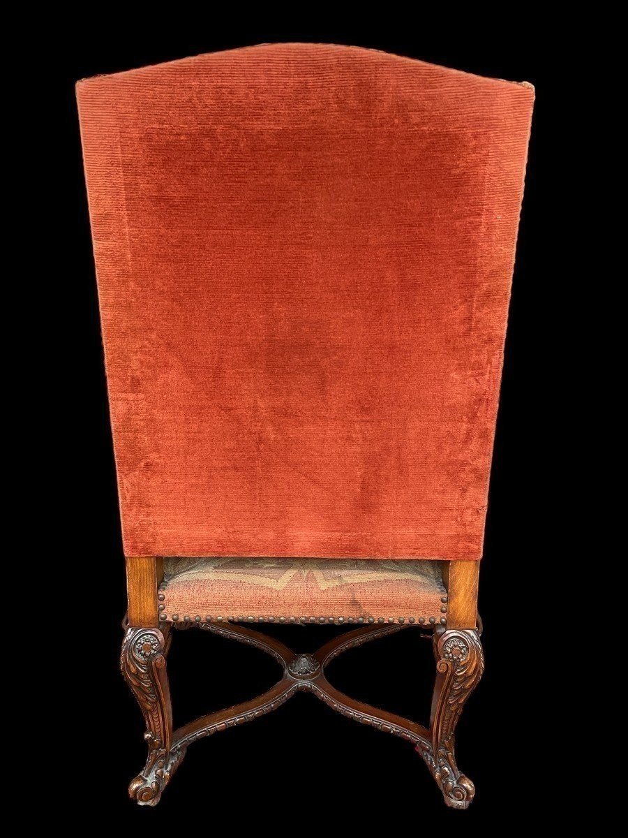 Large "2 Sculptures" Armchair In Walnut With Gobelain Fabric 19th Century.-photo-1