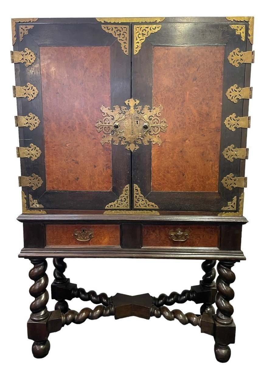 Colonial Cabinet In Ebony And Burnt Wood, 19th Century.