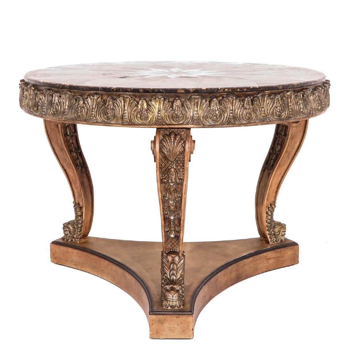 Decorative Center Table With Inlaid Marble Top 20th Century.-photo-2