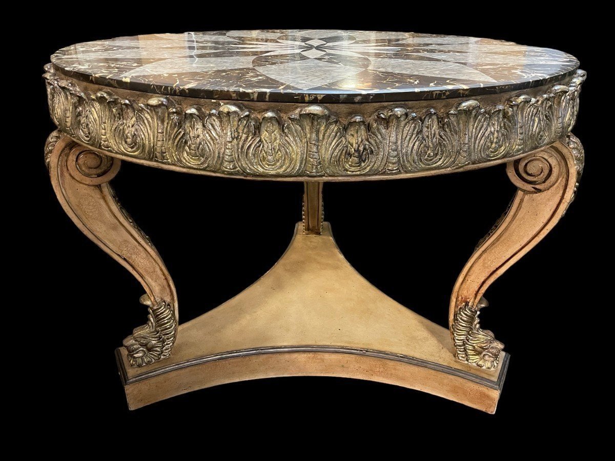 Decorative Center Table With Inlaid Marble Top 20th Century.-photo-7