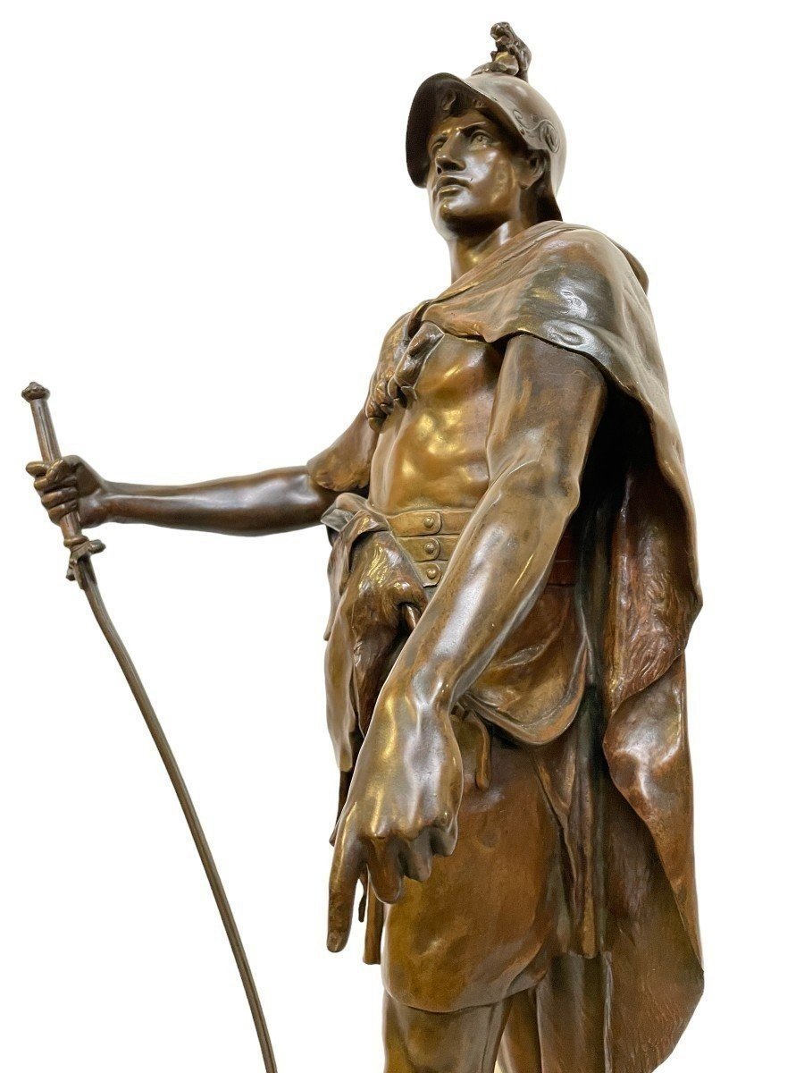 Large Bronze Sculpture "the Duty" Honor Patria By E.picault 19thc (78 Cm).-photo-3