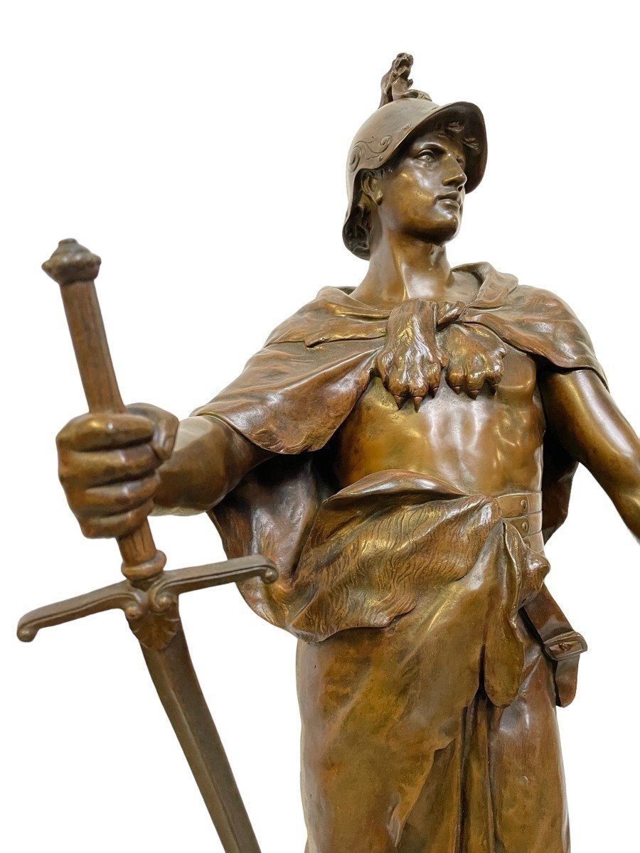 Large Bronze Sculpture "the Duty" Honor Patria By E.picault 19thc (78 Cm).-photo-4