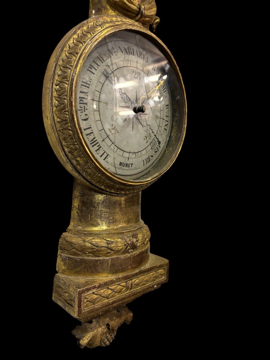 Large Muret Barometer In Paris In Gilded Wood 18th Century-photo-5