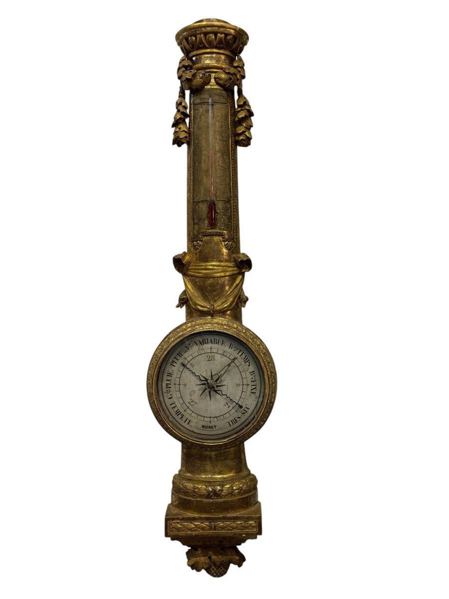 Large Muret Barometer In Paris In Gilded Wood 18th Century