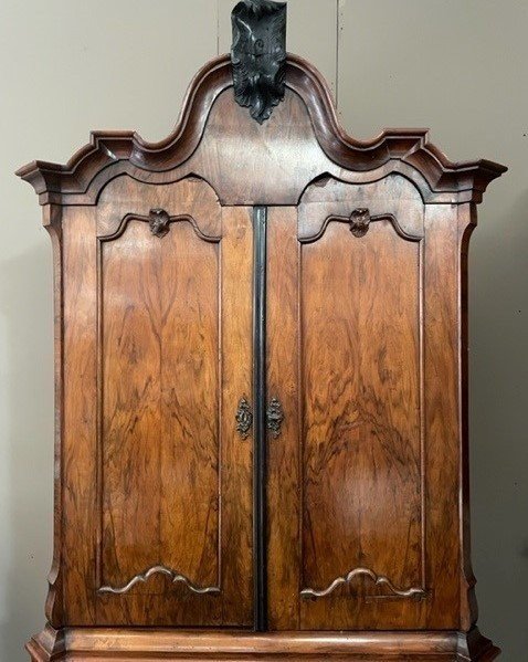 Beautiful 4-door Walnut Cabinet, Holland 18th Century.-photo-2