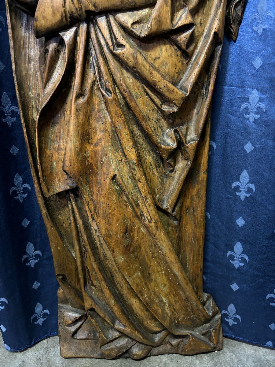 Grand Bas-relief De Sainte-barbe En Bois 17ème Siècle ( 105 cm ).-photo-4