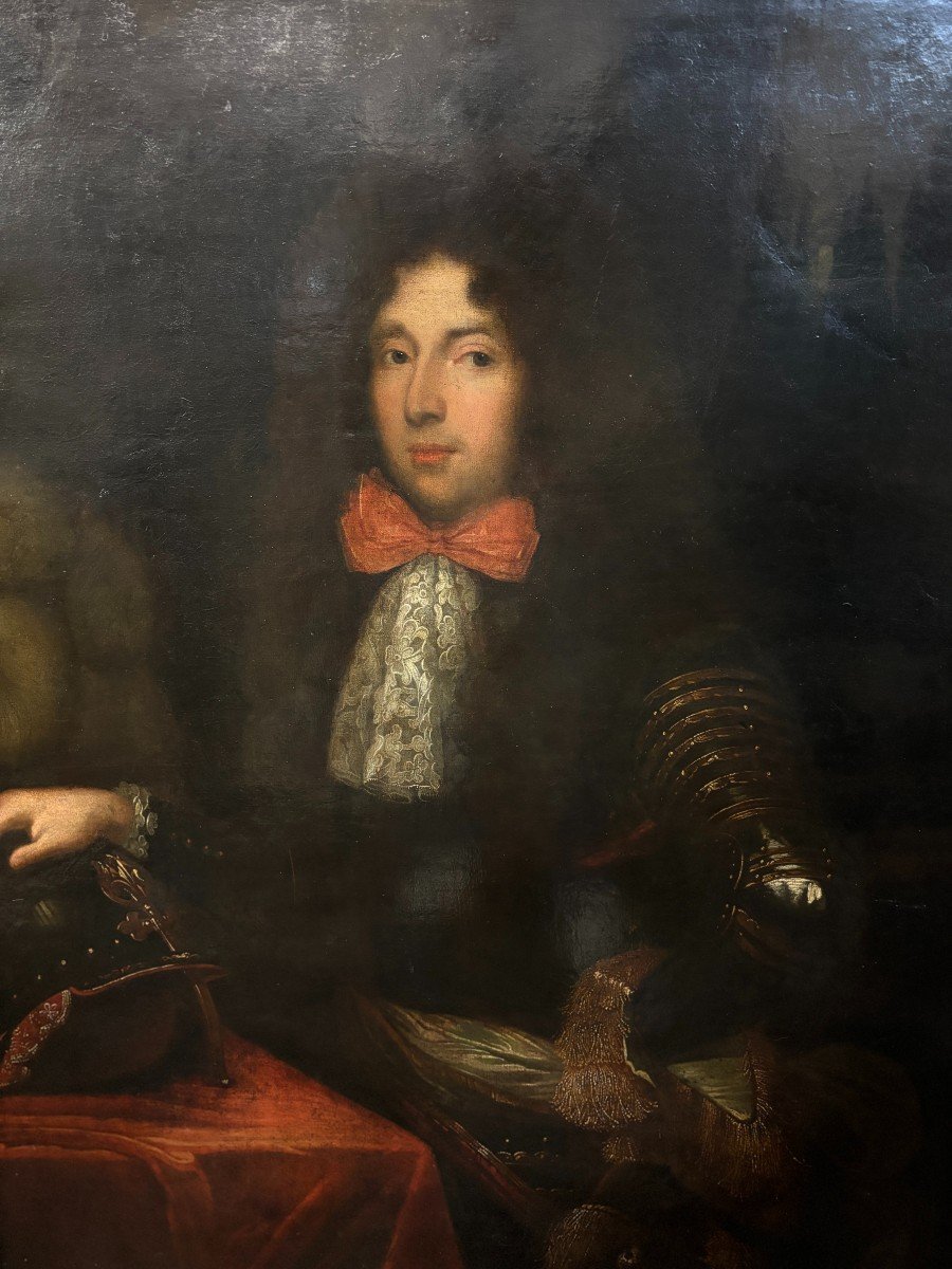 Grand Portrait Du Roi Louis XIV, Huile Sur Toile, 17e Siècle.-photo-2