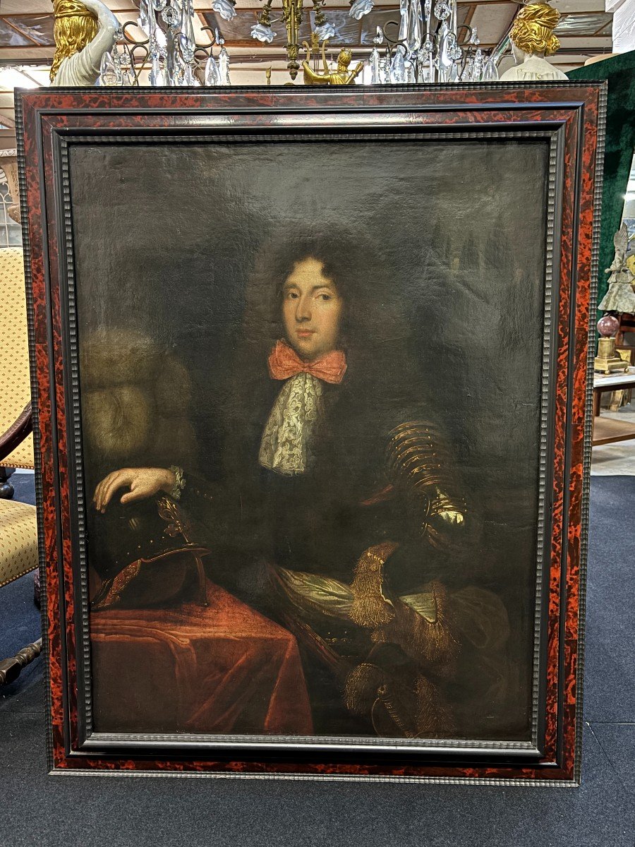 Grand Portrait Du Roi Louis XIV, Huile Sur Toile, 17e Siècle.-photo-1