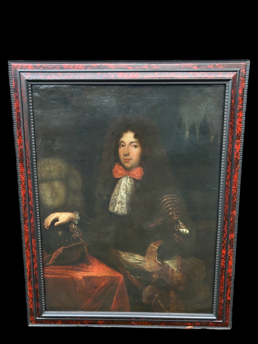 Grand Portrait Du Roi Louis XIV, Huile Sur Toile, 17e Siècle.-photo-2