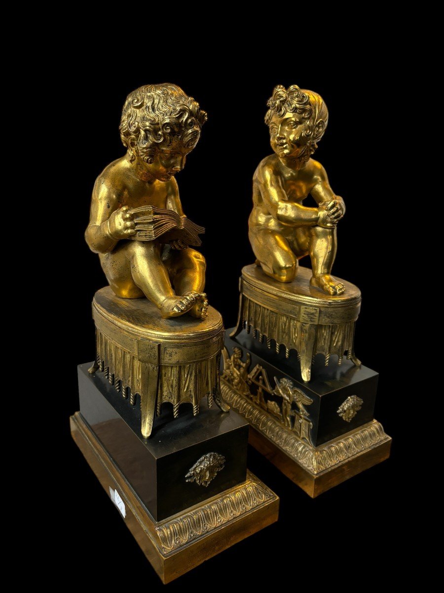 Pair Of Gilded And Patinated Bronze Sculptures, Early 19th Century.-photo-8