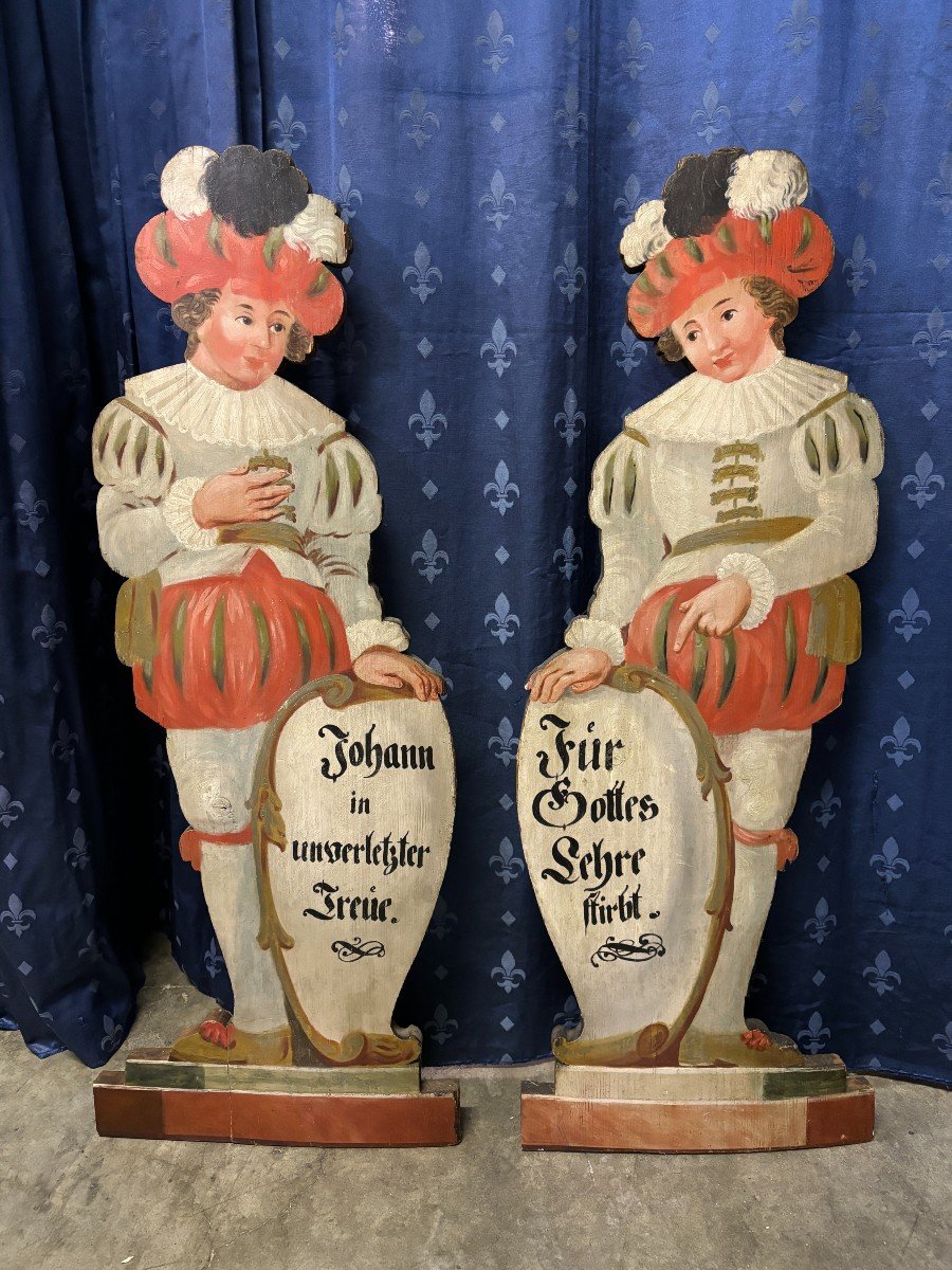 Pair Of Painted Wood Fireplace Guards, 18th Century.-photo-3