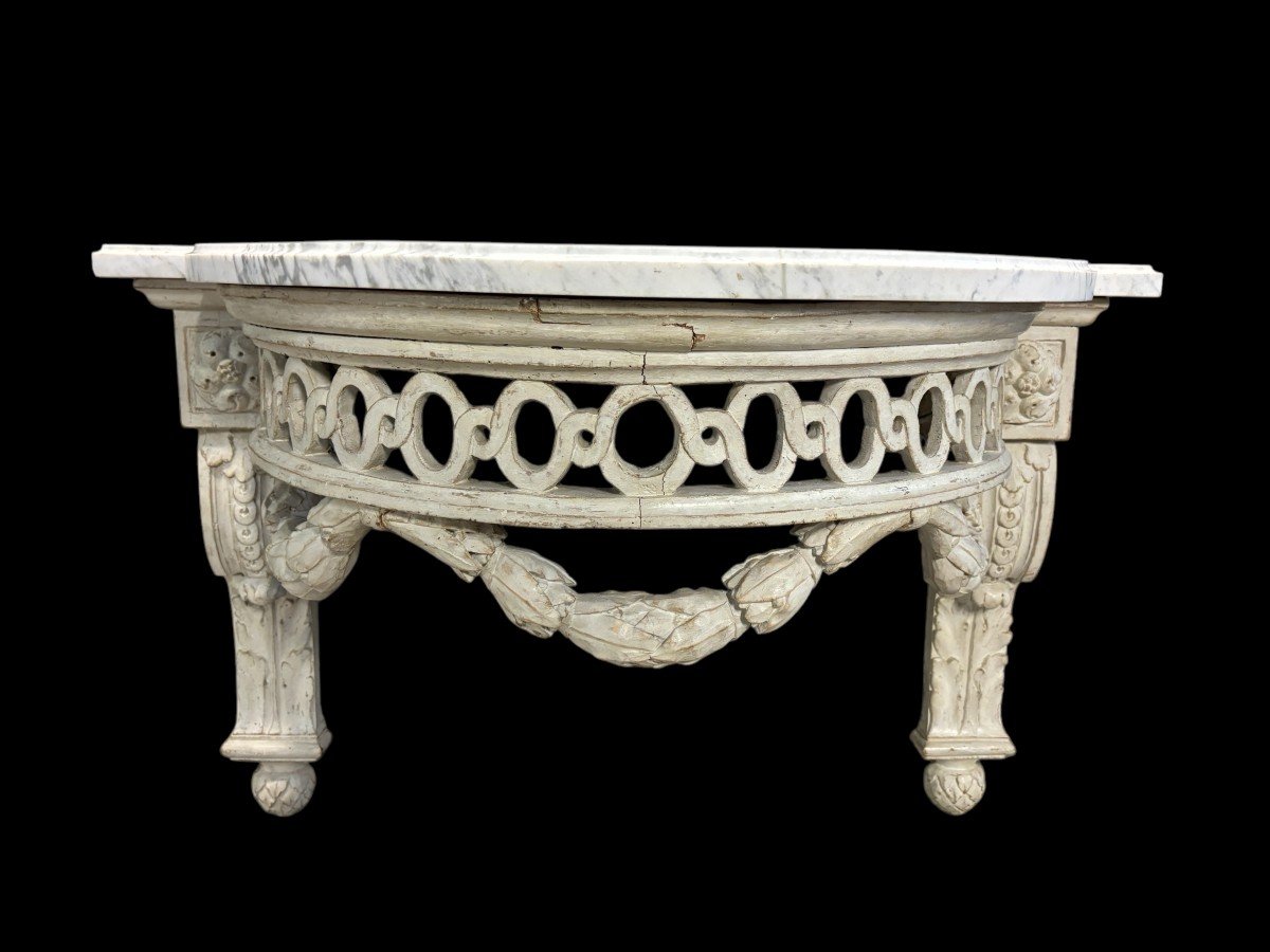 Beautiful Louis XVI Style Wall Console In Painted Wood, 18th Century. -photo-2