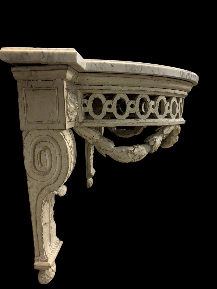 Beautiful Louis XVI Style Wall Console In Painted Wood, 18th Century. -photo-3