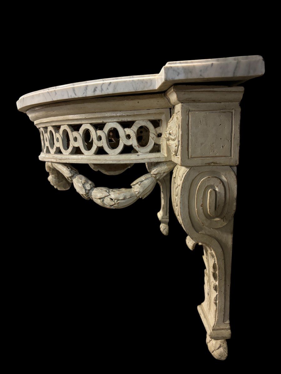 Beautiful Louis XVI Style Wall Console In Painted Wood, 18th Century. -photo-4