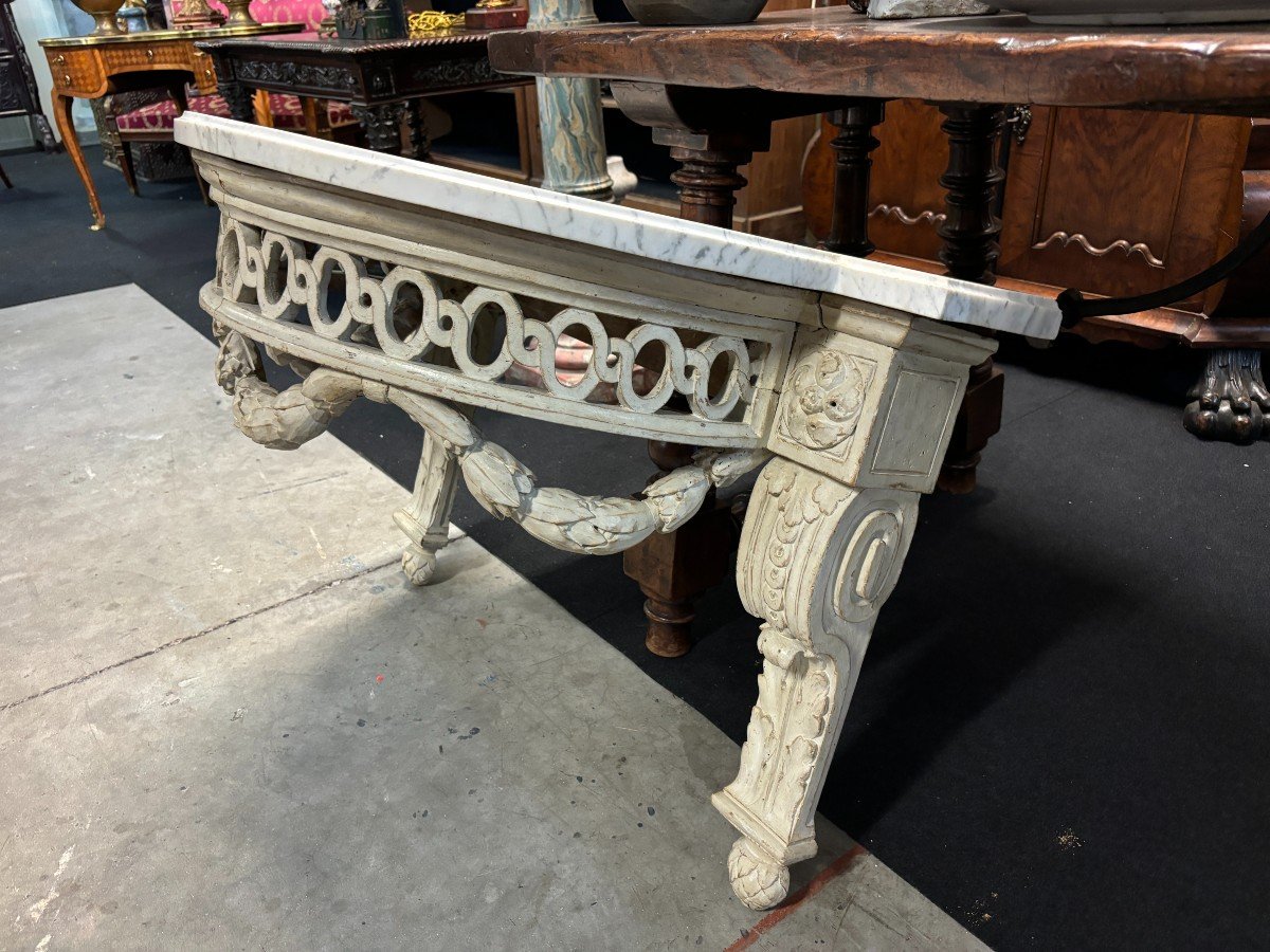 Beautiful Louis XVI Style Wall Console In Painted Wood, 18th Century. -photo-8