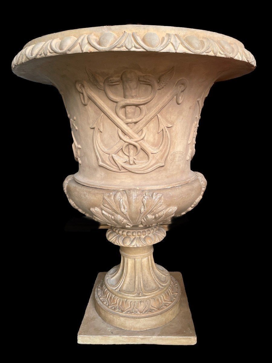 Grande Vase De Jardin "médicis" En Terre Cuite, Marquage Douarche, Castelnaudary, France, 19ème-photo-2