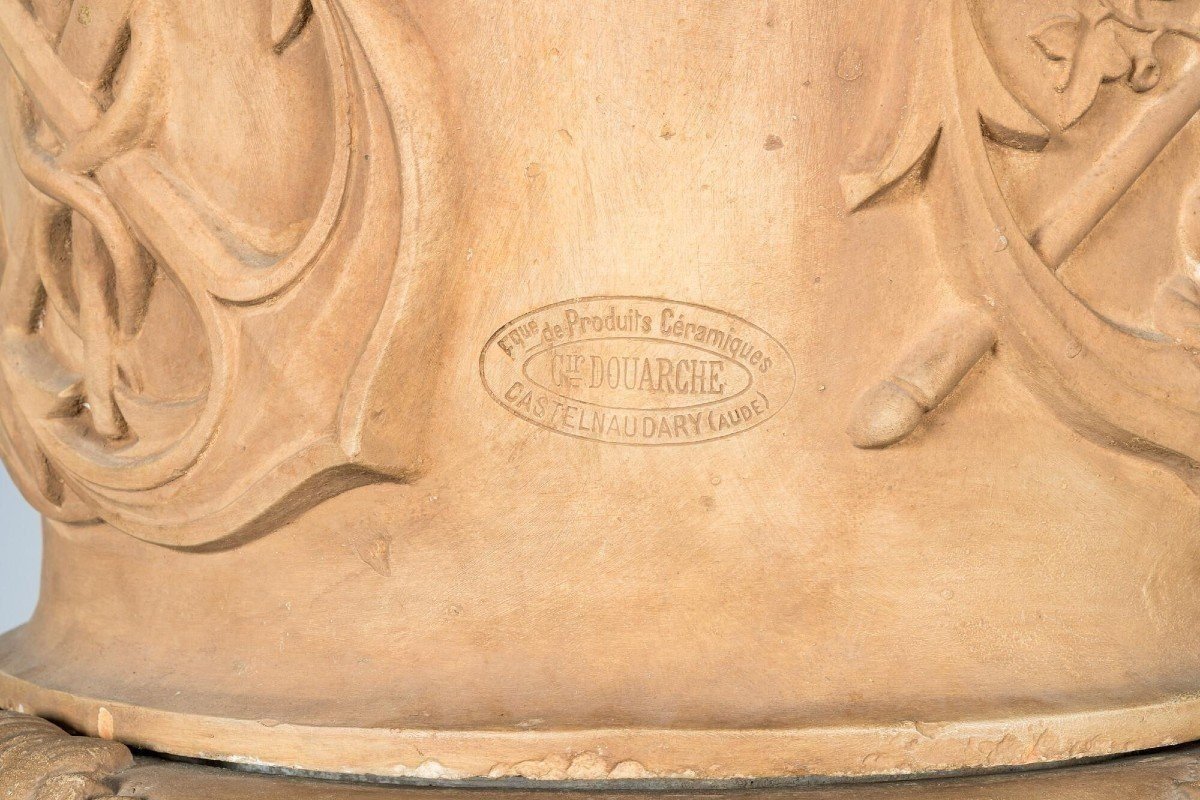 Grande Vase De Jardin "médicis" En Terre Cuite, Marquage Douarche, Castelnaudary, France, 19ème-photo-4