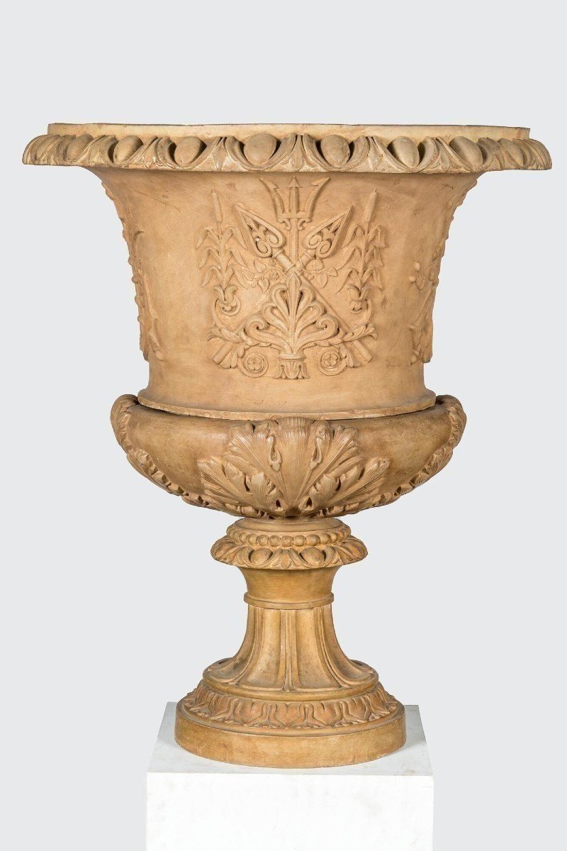 Grande Vase De Jardin "médicis" En Terre Cuite, Marquage Douarche, Castelnaudary, France, 19ème