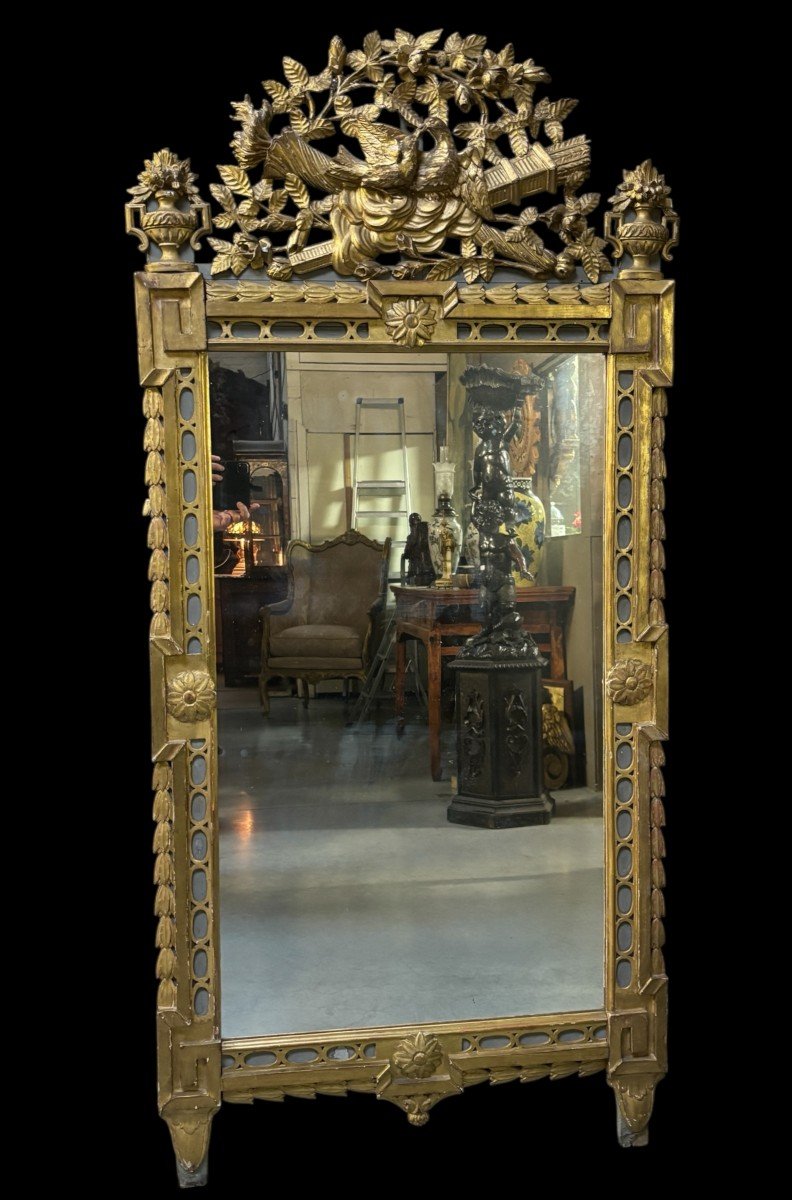 Large Louis XVI Period Mirror In Gilded Wood, 18th Century (184 Cm)