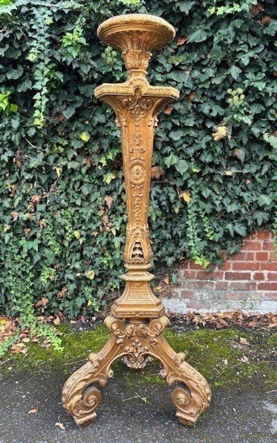 Large 19th Century Regency Style Torchère In Gilded Wood (166 Cm)-photo-8