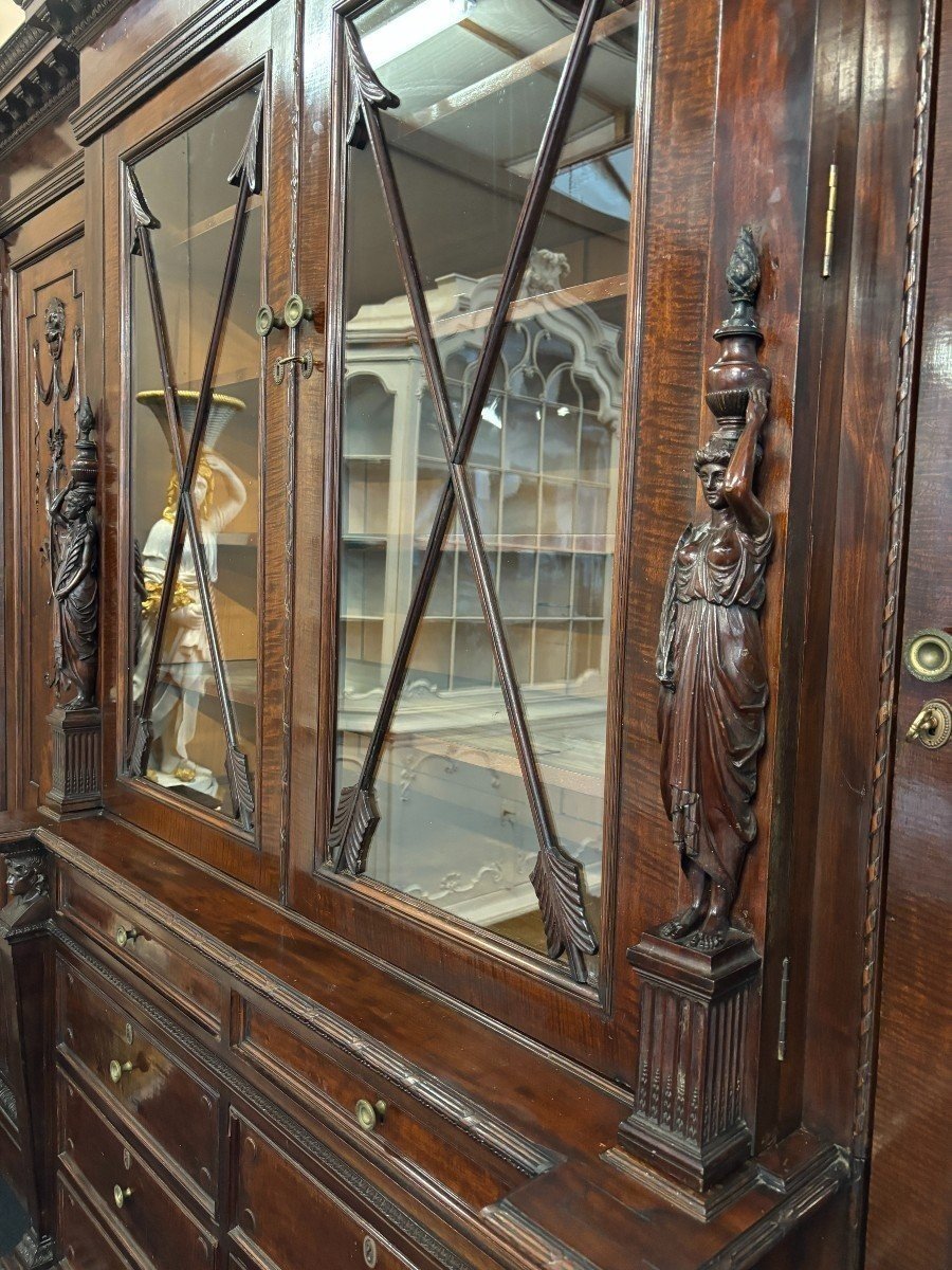 Large "breakfront" Empire Style Bookcase In Mahogany 19th Century. (304 Cm)-photo-4