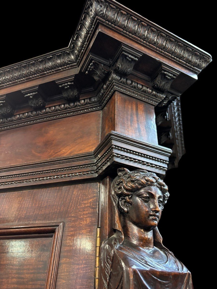 Large "breakfront" Empire Style Bookcase In Mahogany 19th Century. (304 Cm)