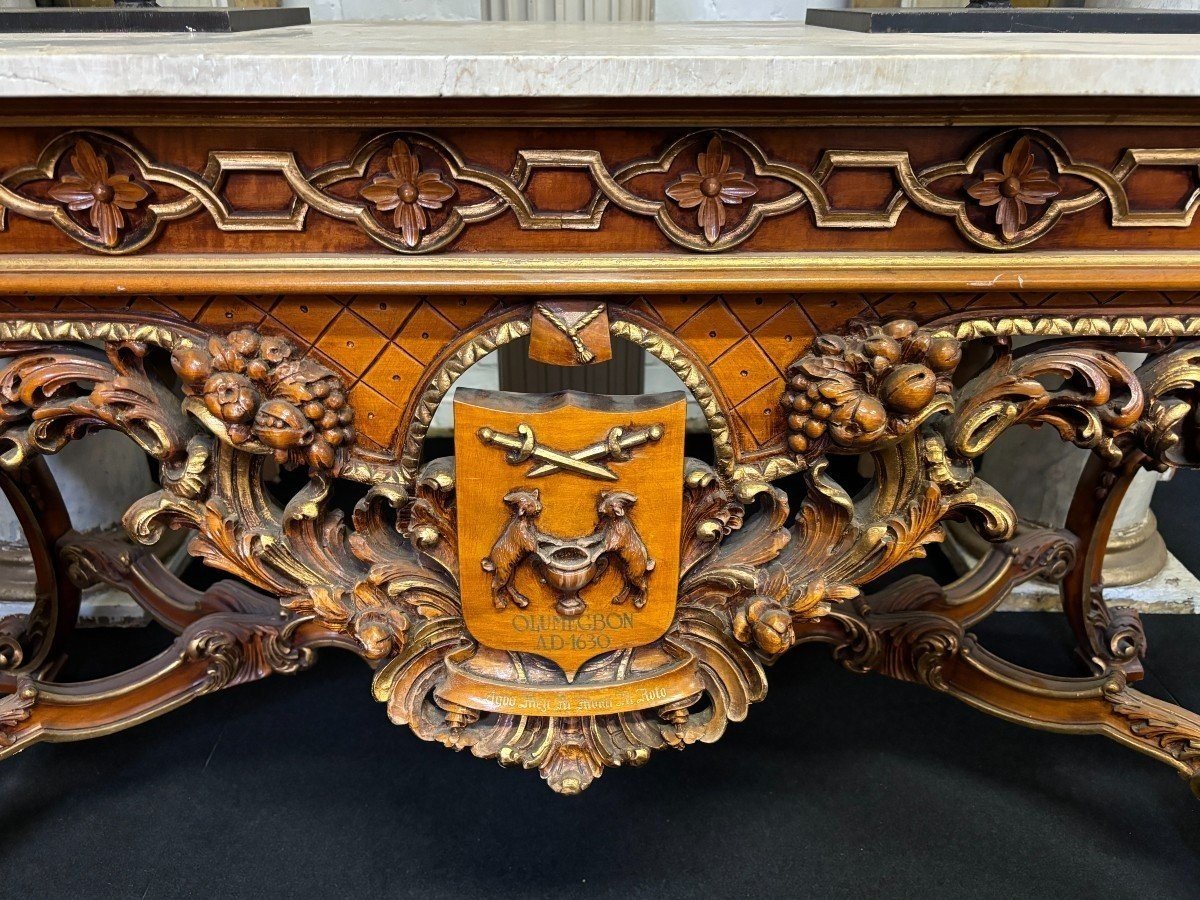 Large Decorative Console In Carved Wood, 20th Century.-photo-3