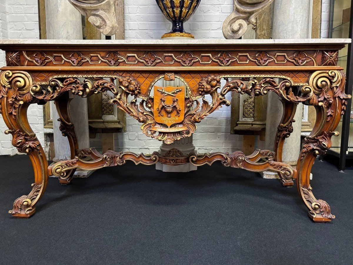 Large Decorative Console In Carved Wood, 20th Century.-photo-2