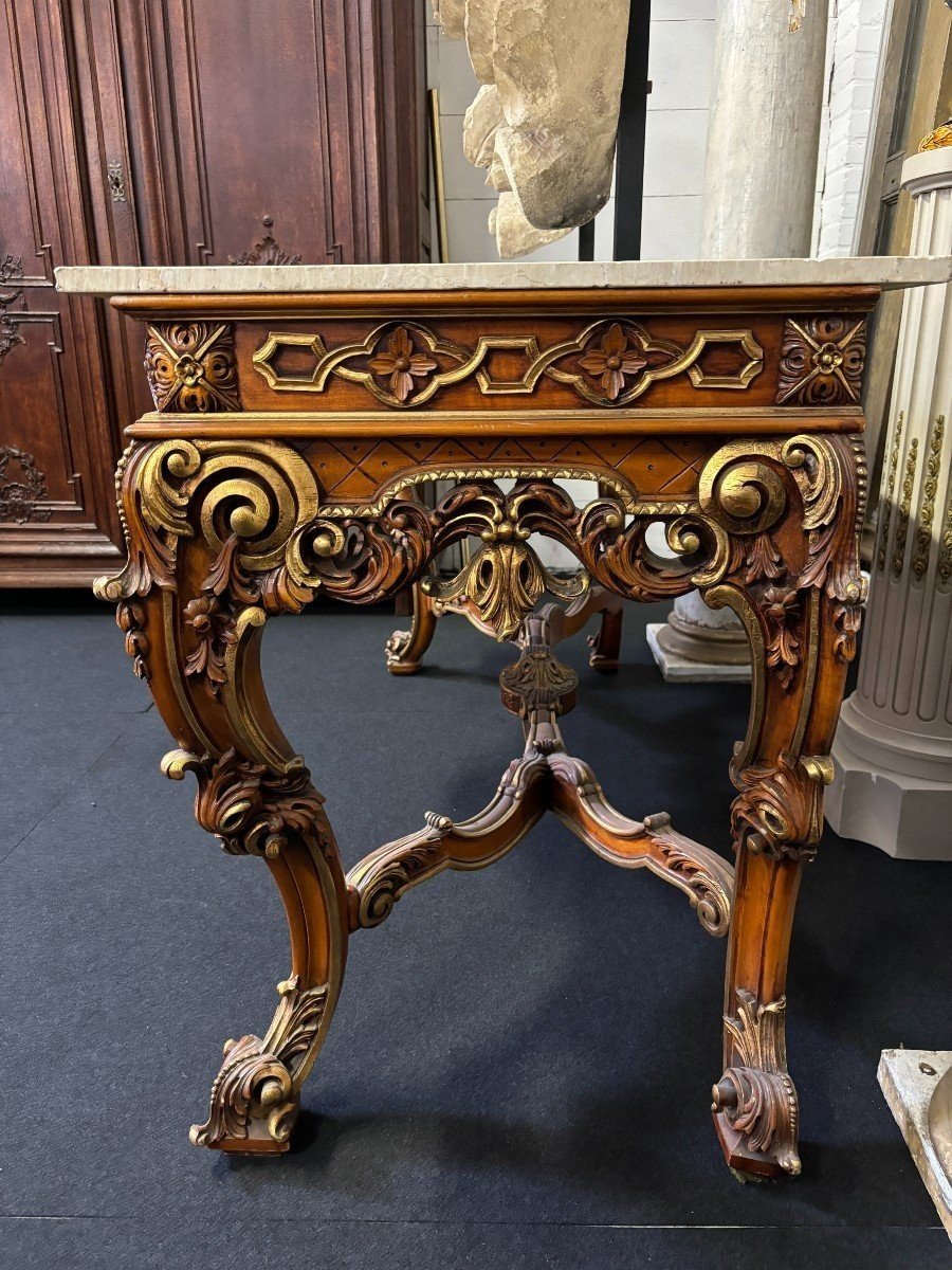 Large Decorative Console In Carved Wood, 20th Century.-photo-1